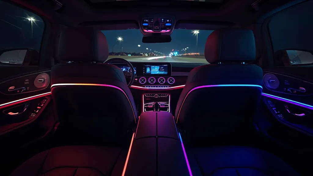 Luxurious W214 E-Class interior at night with customizable E-Class ambient lighting.