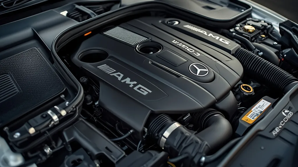 Close-up of the M256 inline-six engine with EQ Boost system benefits visible in the Mercedes E53 AMG W213.