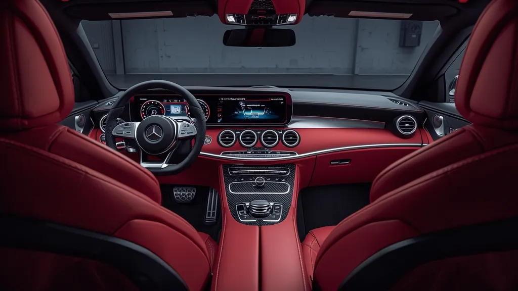 Mercedes-AMG E53 Coupe interior, featuring dual MBUX screens and premium leather.