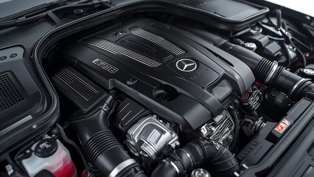 AMG inline-six EQ Boost engine in Mercedes E53 Coupe, showcasing hybrid technology.