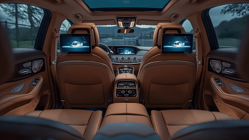 Luxurious Mercedes S580 Maybach interior rear seats, featuring reclining comfort and advanced controls.