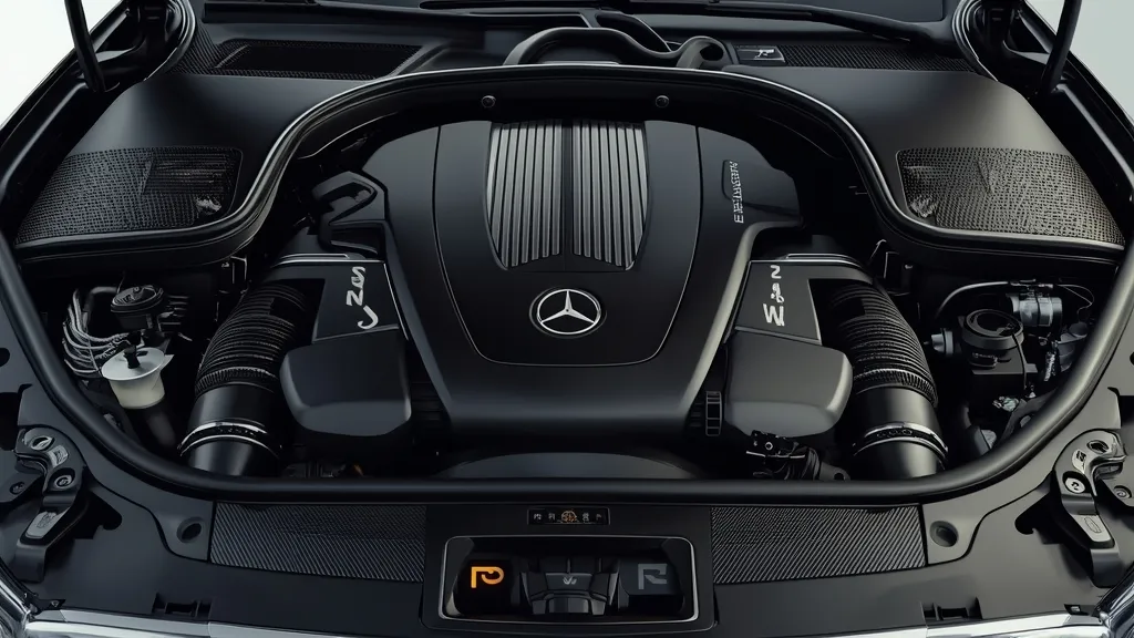 Mercedes Maybach S580 V8 performance engine bay, highlighting the powerful EQ Boost mild-hybrid system.