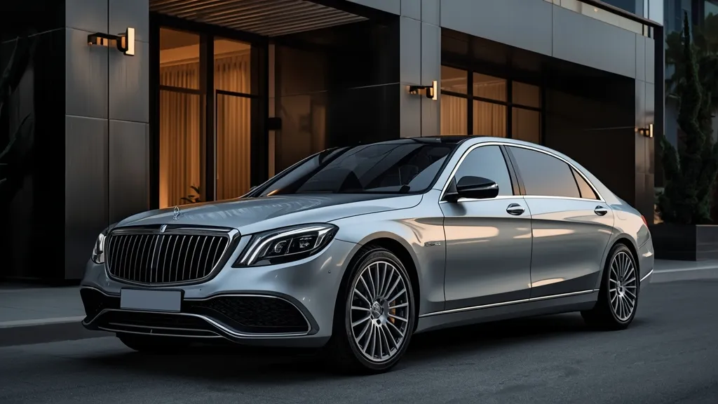 Mercedes-Maybach S680 V12 elegant exterior, two-tone paint, luxury sedan in a sophisticated urban setting.