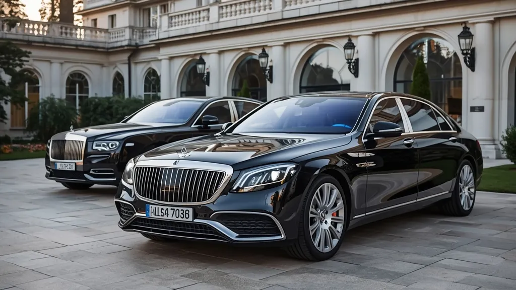 Luxury V12 sedan comparison, Mercedes-Maybach S680 V12 alongside a rival, high-end sedan market.