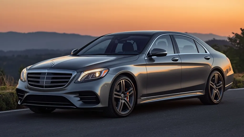Mercedes S350d 2024 side profile, elegant design, large wheels, and advanced LED headlights.