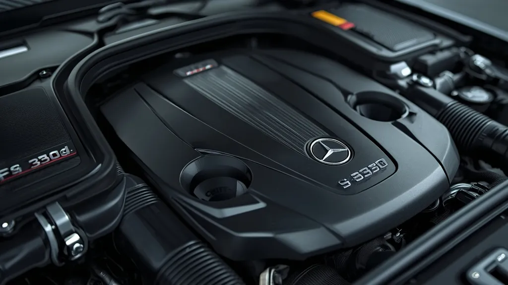Powerful Mercedes S350d diesel engine under the hood, highlighting its engineering and efficiency for the luxury sedan.