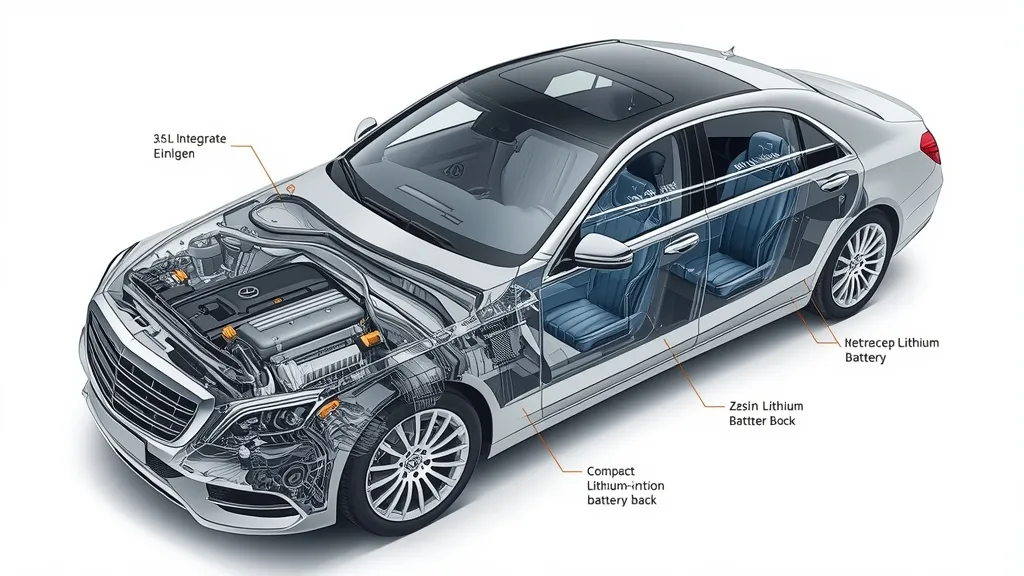 Diagram illustrating the mild hybrid system components of the Mercedes S400 Hybrid, including the battery and electric motor.
