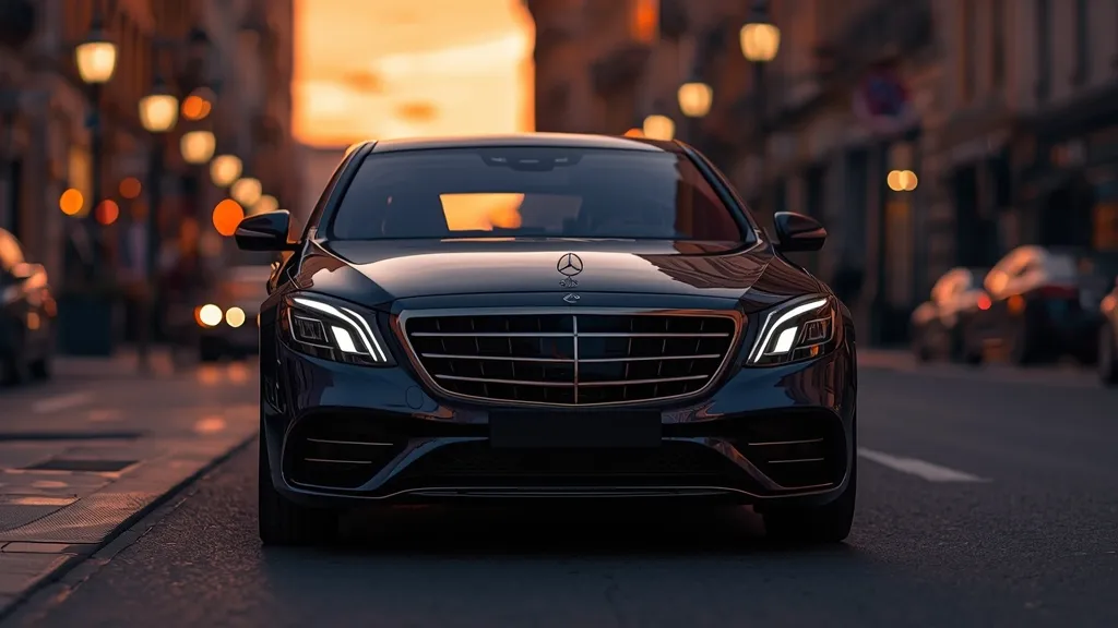 Mercedes S450 2024 luxury sedan front-side view, sleek design, elegant lines, flagship comfort.