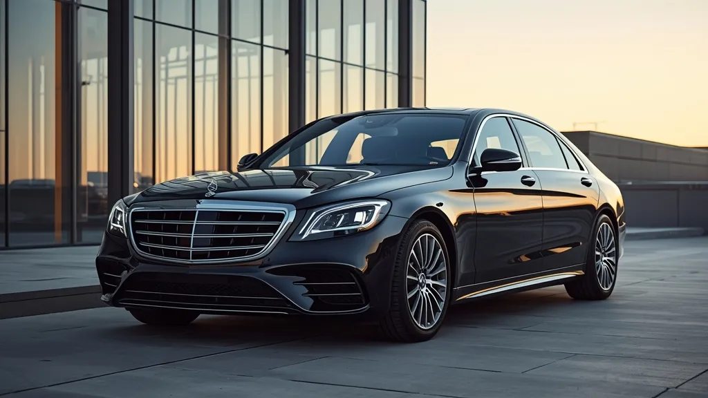 Front view of the Mercedes S500 2024, elegant luxury sedan, W223 design.