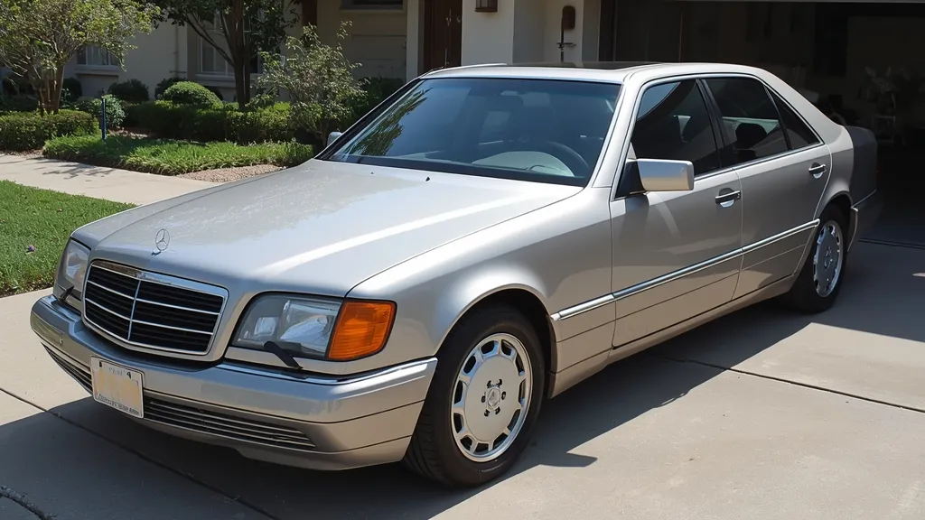 Well-maintained used Mercedes S500 4MATIC parked in a suburban driveway, representing the used market.