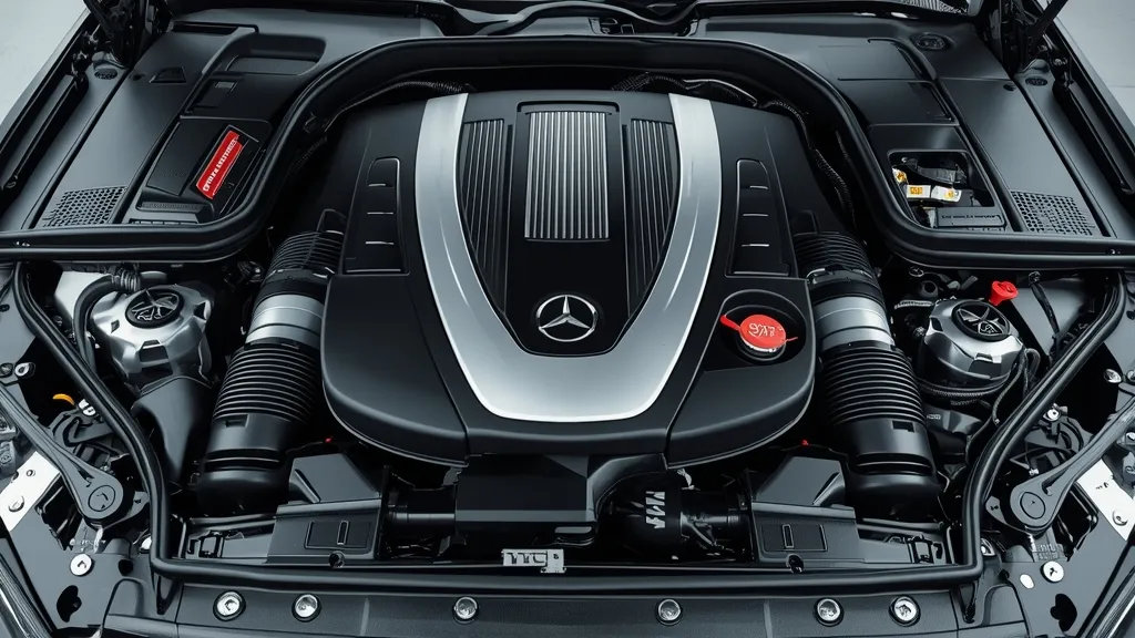 Powerful 4.0L twin-turbo V8 engine of the Mercedes S560 4MATIC, highlighting its precision engineering.