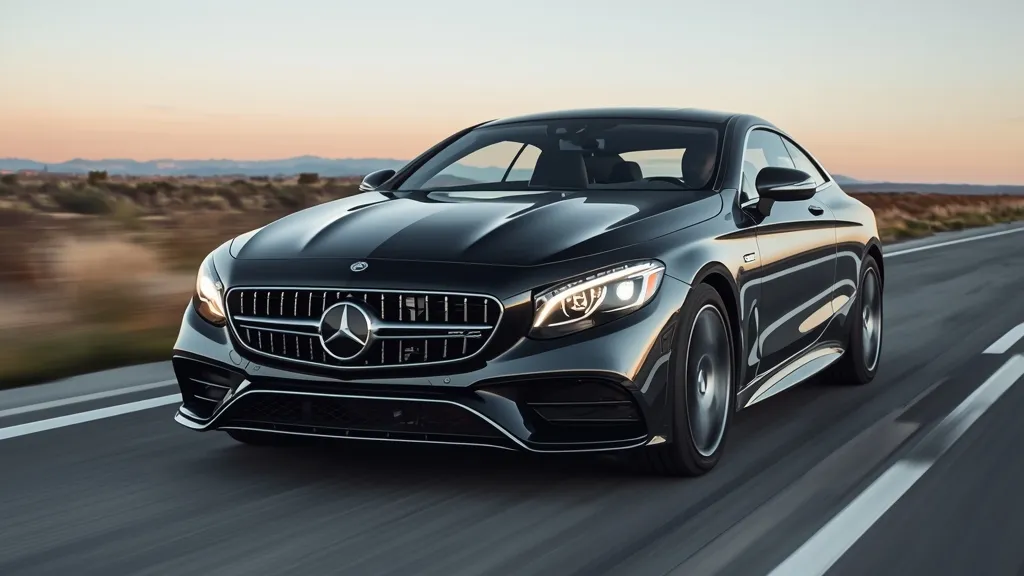 Front three-quarter view of the Mercedes S560 Coupe, emphasizing its dynamic and sleek grand tourer design.