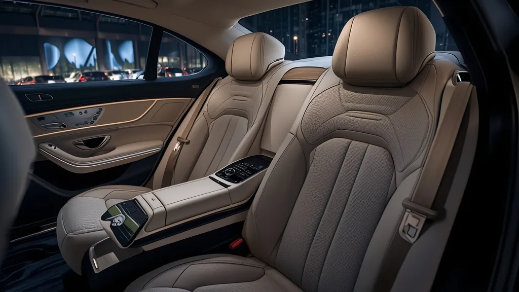 Opulent rear executive seating in the Mercedes S580 4MATIC, offering ultimate passenger comfort.