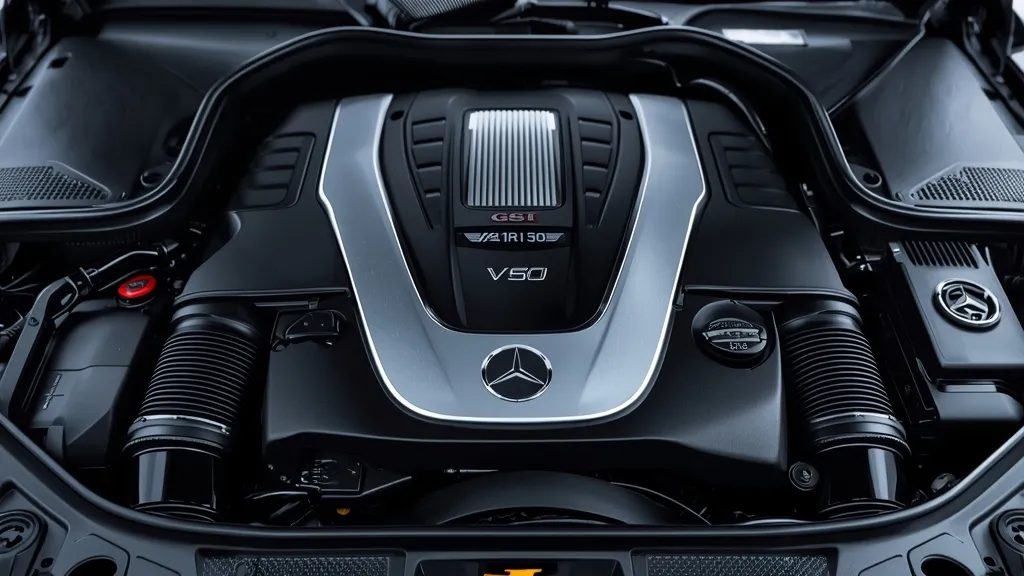 Powerful V12 engine bay of a Mercedes S600 Luxury Sedan, highlighting engineering and performance.