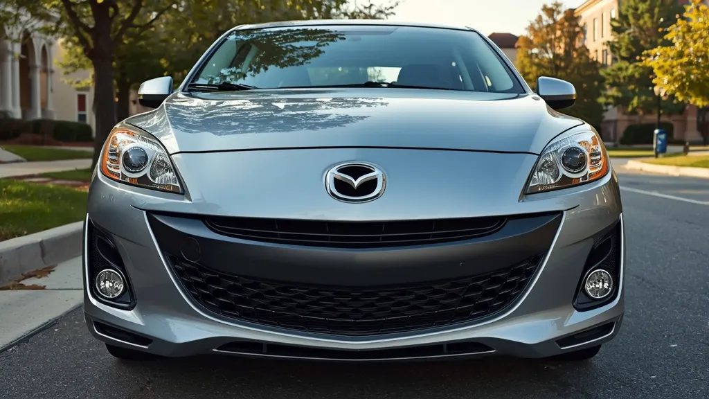 Refined front fascia of the 2012 Mazda 3 sedan, showcasing its updated grille and sleek headlights.