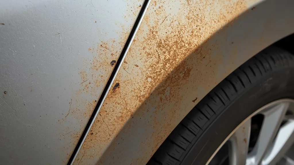 Close-up of rust forming on the rear wheel well of a 2012 Mazda 3, illustrating common corrosion issues.