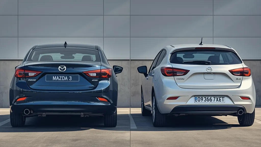 Side-by-side comparison of 2015 Mazda 3 sedan and hatchback, showing design differences and practicality.