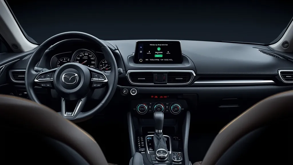 Driver perspective of 2016 Mazda 3 cockpit, featuring Mazda Connect infotainment and HMI Commander.
