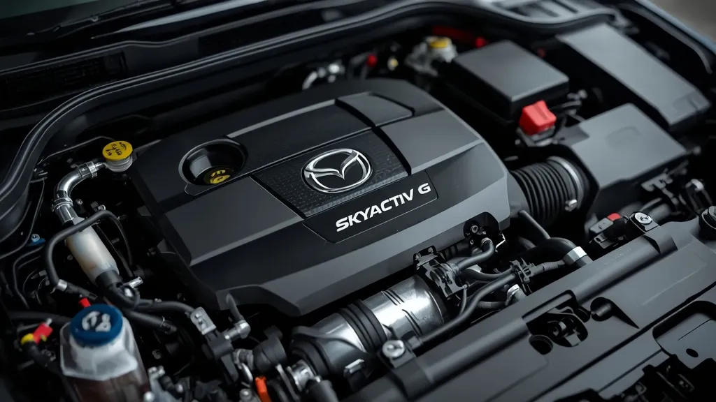 Detailed view of the 2.5L Skyactiv-G engine in a 2016 Mazda 3, highlighting technology.