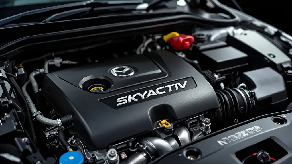 Detailed view of the 2018 Mazda 3 Skyactiv-G engine, highlighting clean engineering and reliability.