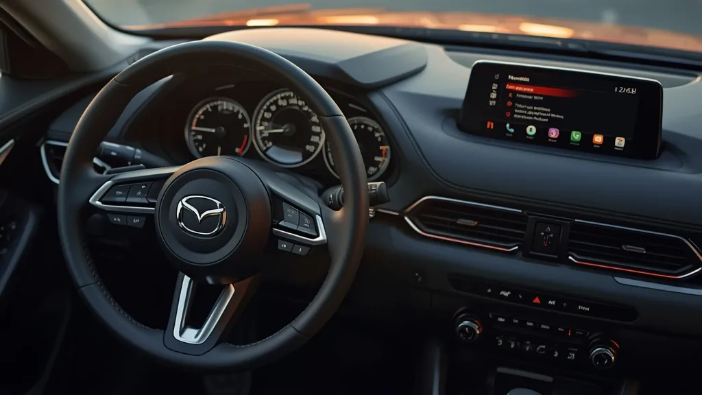 Luxurious 2020 Mazda 3 interior with premium materials, driver-centric cockpit, and integrated infotainment screen.