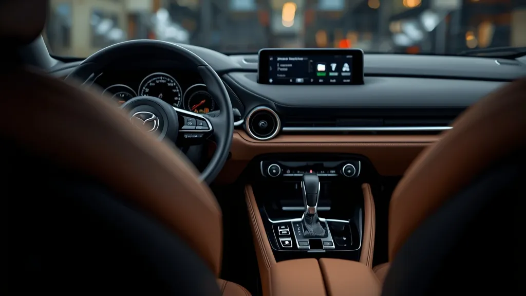Luxurious interior of the 2021 Mazda 3, showcasing premium materials, driver-focused cockpit, and infotainment screen.