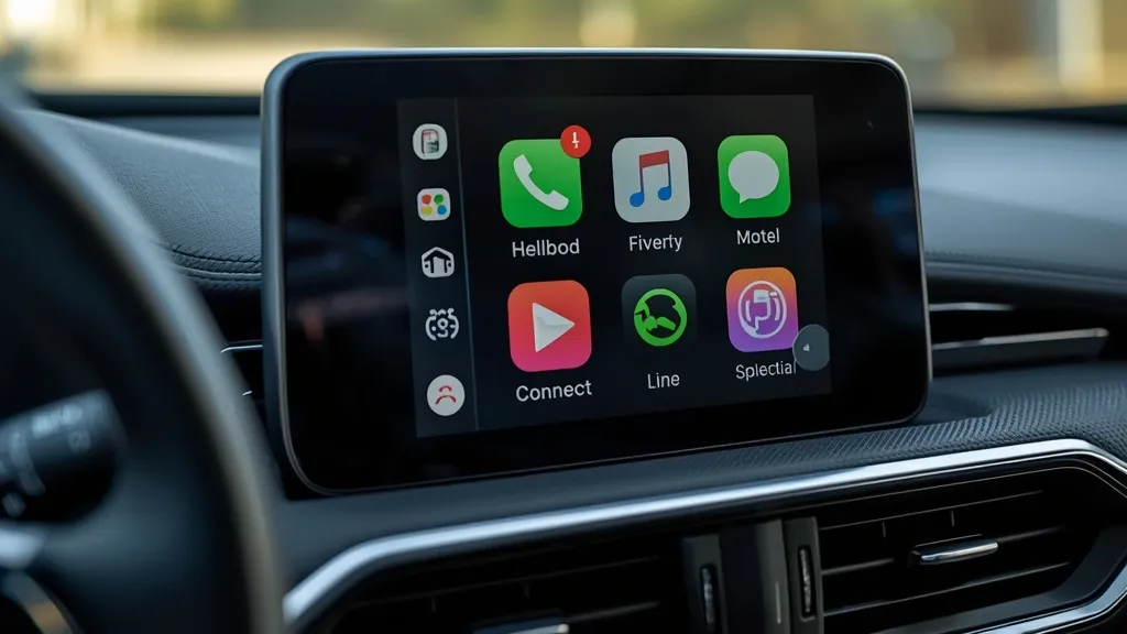 Mazda Connect infotainment display showing Apple CarPlay, demonstrating advanced technology and user interface.
