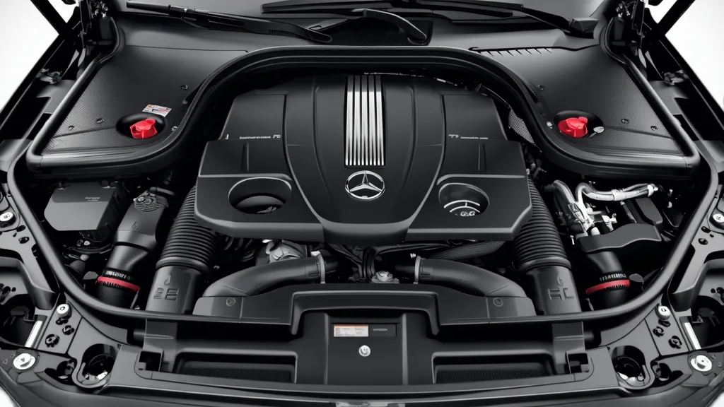 Close-up of the 2024 GLC Coupe's 48V mild-hybrid engine bay, highlighting technology.