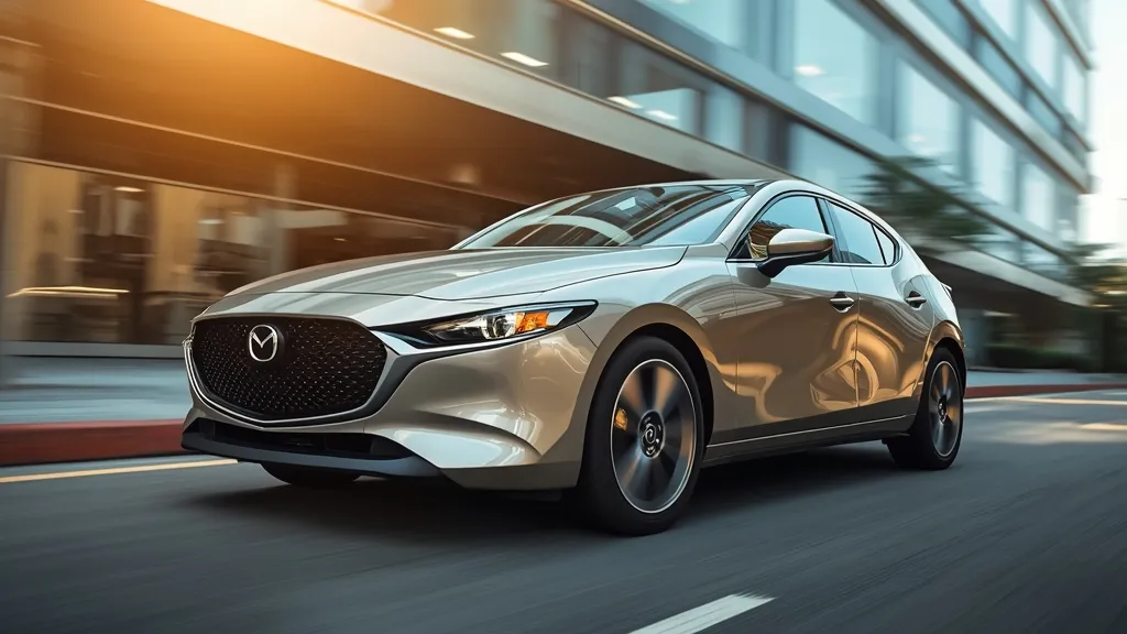 2024 Mazda 3 hatchback in Zircon Sand, showcasing sleek Kodo design and premium exterior.