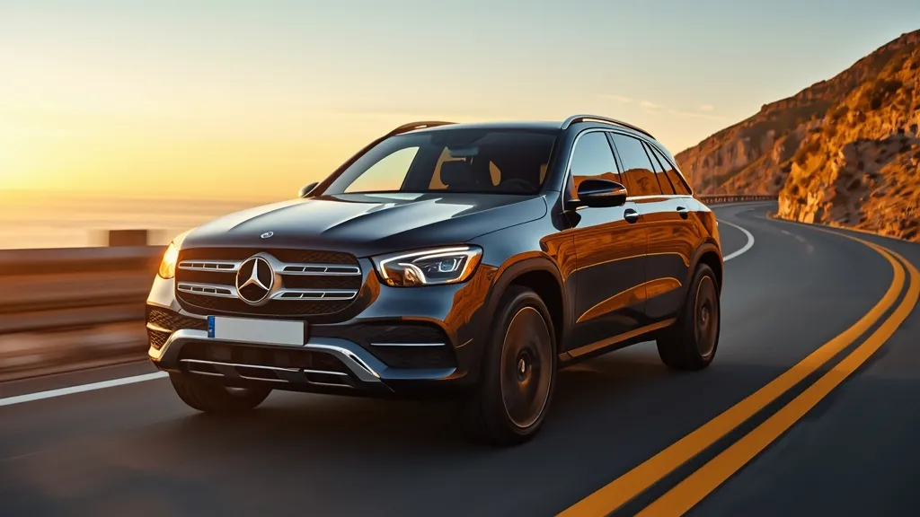 2024 Mercedes GLC 300 4MATIC driving on a scenic coastal road with luxury interior visible.