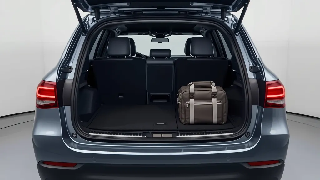 Mercedes GLC 2024 cargo space with rear seats folded down, demonstrating practicality.
