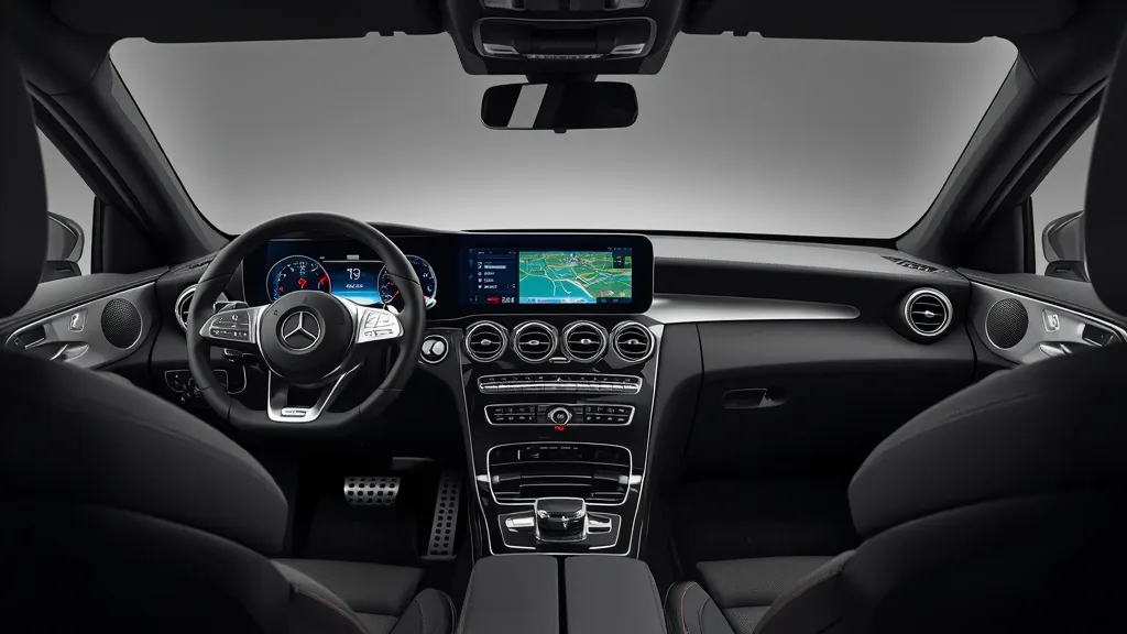 Luxurious 2025 Mercedes GLC interior with large MBUX touchscreen, digital cluster, and premium materials.