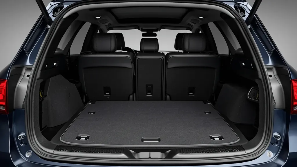 Spacious 2025 Mercedes GLC cargo space with rear seats folded, demonstrating versatility for luggage.