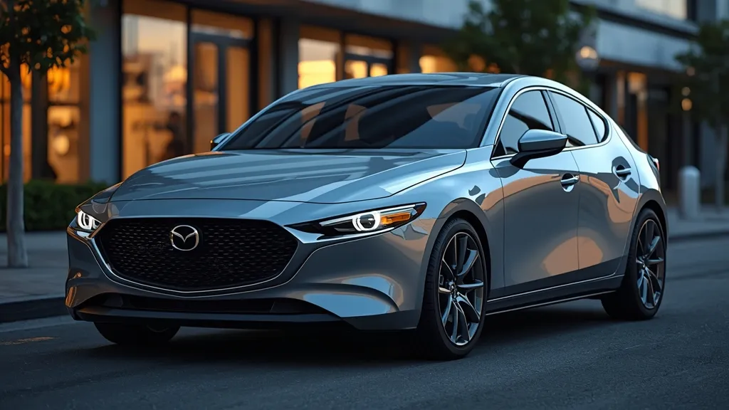 Sleek 2026 Mazda 3 sedan concept with evolved Kodo design, futuristic headlights, and premium finish.