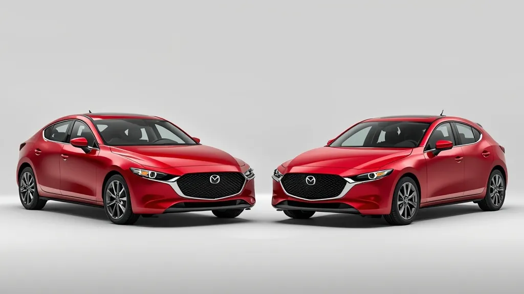 Side-by-side comparison of the elegant 2026 Mazda 3 sedan and sporty hatchback redesign.