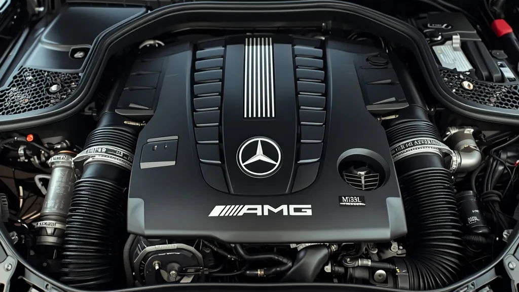 A detailed close-up of the handcrafted Mercedes-AMG M139l four-cylinder engine, central to the GLC 43 four-cylinder controversy and its value proposition.
