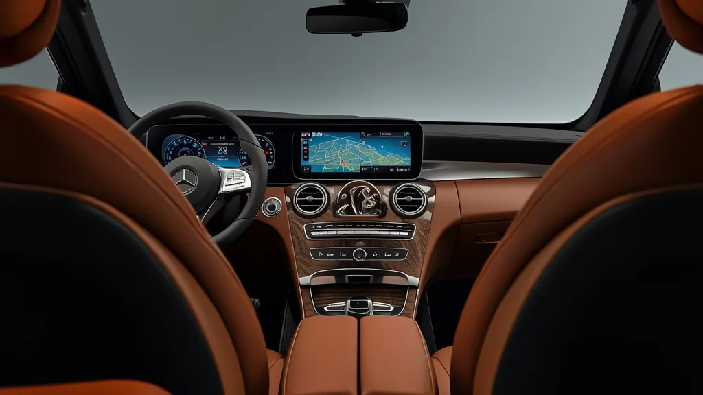 Luxurious Mercedes GLC 300 4MATIC interior with MBUX touchscreen, ambient lighting, and premium materials.