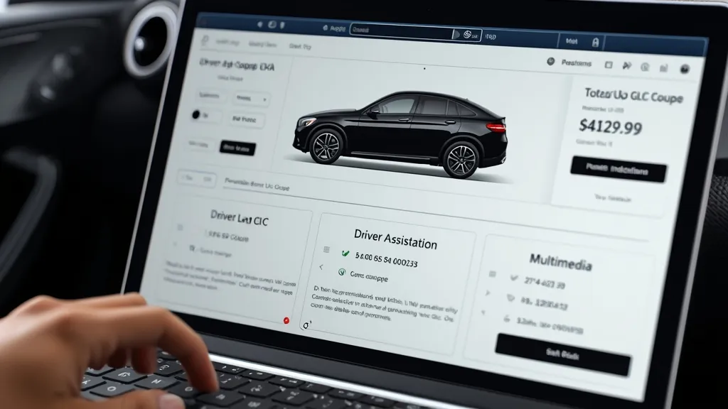 Mercedes-Benz online configurator showing GLC Coupe price with optional packages.