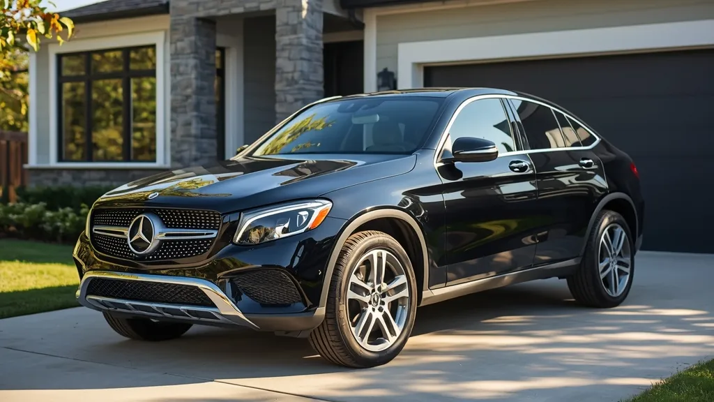 Well-maintained black used Mercedes GLC Coupe parked, highlighting depreciation value.