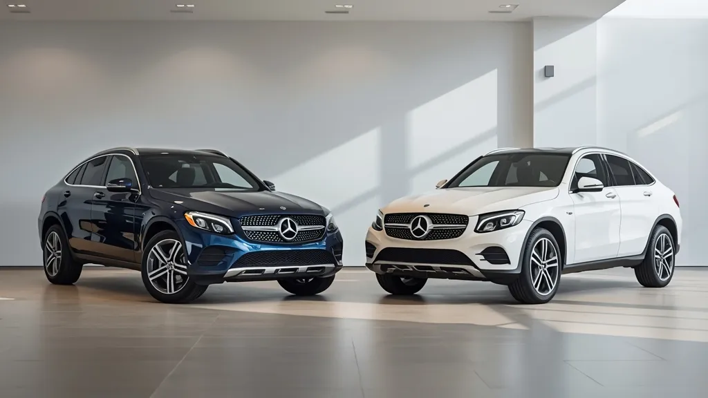 Mercedes GLC Coupe and standard GLC SUV side-by-side comparison of price and styling.