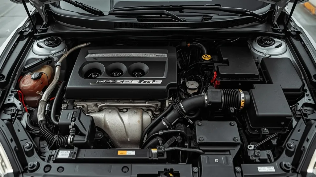 Mazda 3 MZR 2.0L engine bay, clean and well-maintained, showcasing the reliable first-gen powertrain.