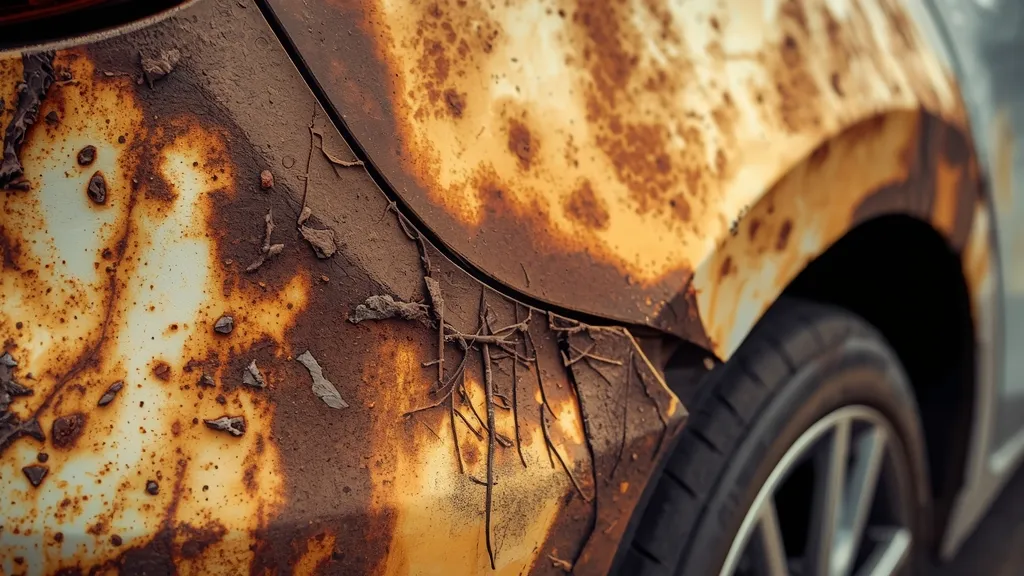 Rusted rear wheel arch of a first-generation Mazda 3, illustrating a common corrosion problem.