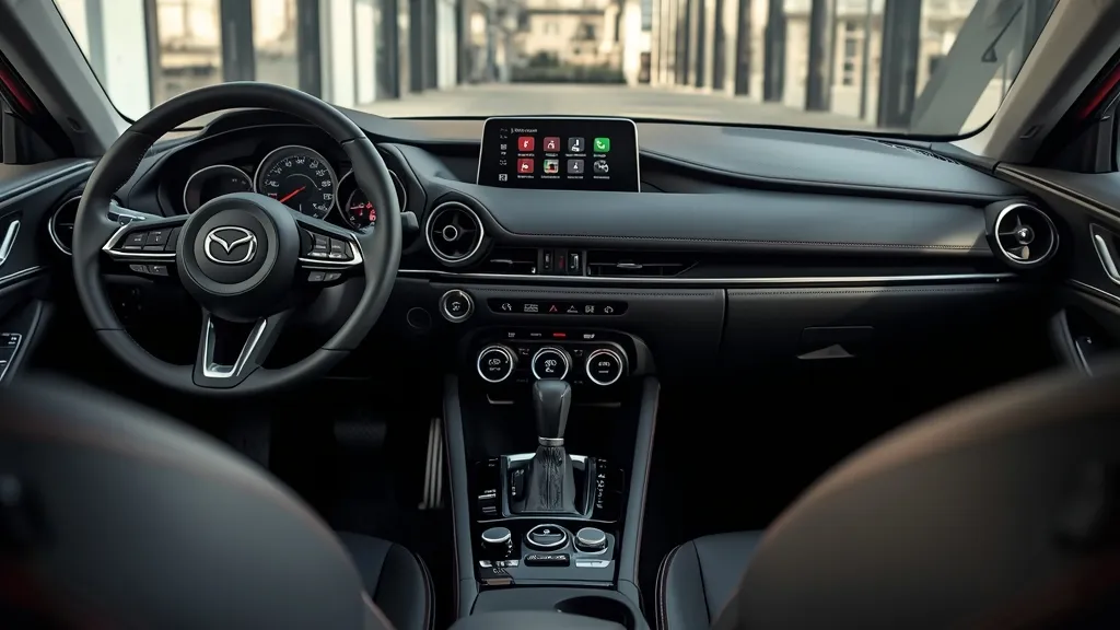 Luxurious Mazda 3 Hatchback interior, highlighting premium materials, driver-centric cockpit, and Mazda Connect infotainment.