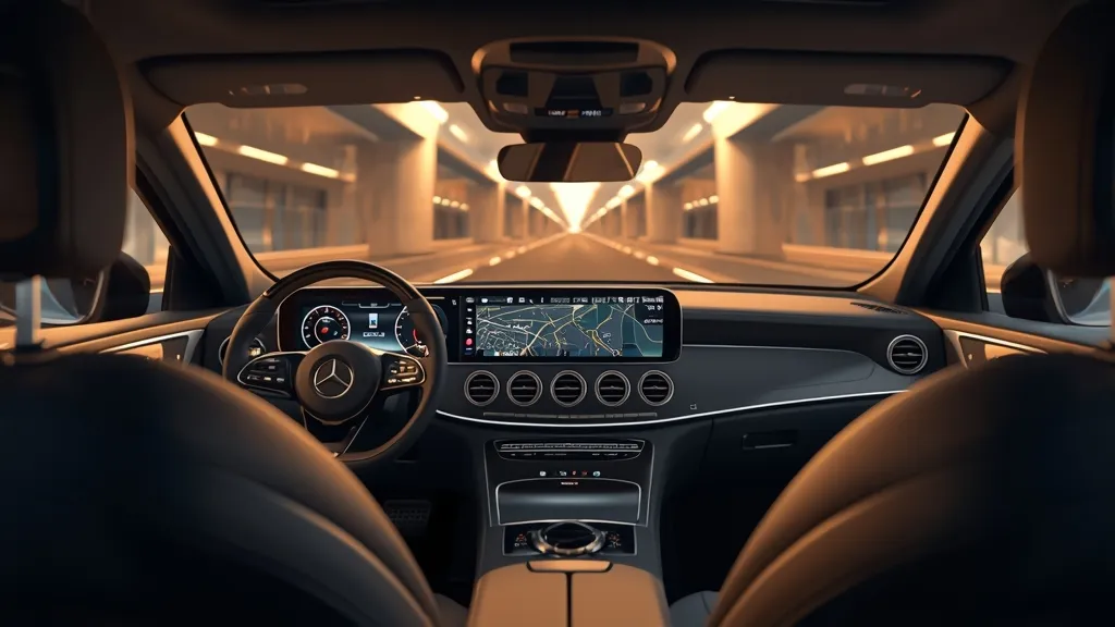 Driver view of the Mercedes EQS MBUX Hyperscreen, displaying navigation and infotainment.