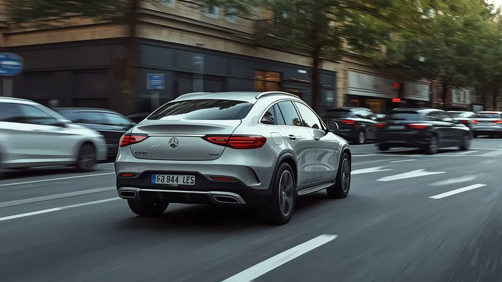 Mercedes EQS demonstrating rear-axle steering, making a tight turn in an urban environment.