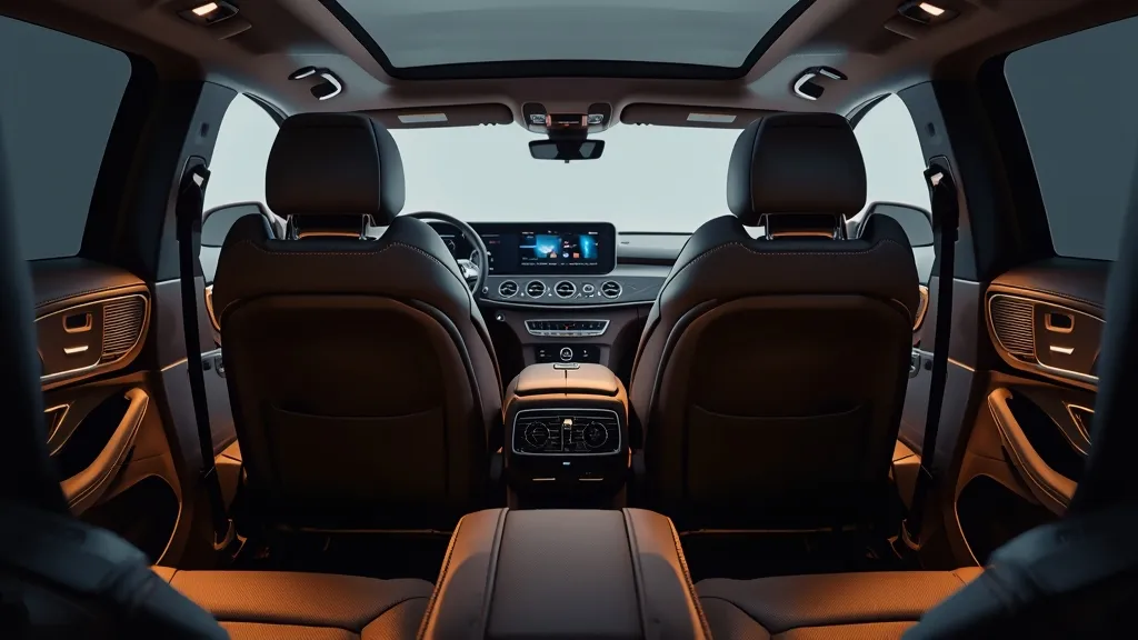 Luxurious rear seats of Mercedes EQS with ample legroom and comfort features