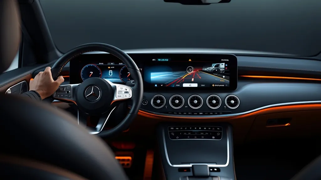 Mercedes EQS interior showcasing the advanced MBUX Hyperscreen and luxurious digital cockpit during a test drive.