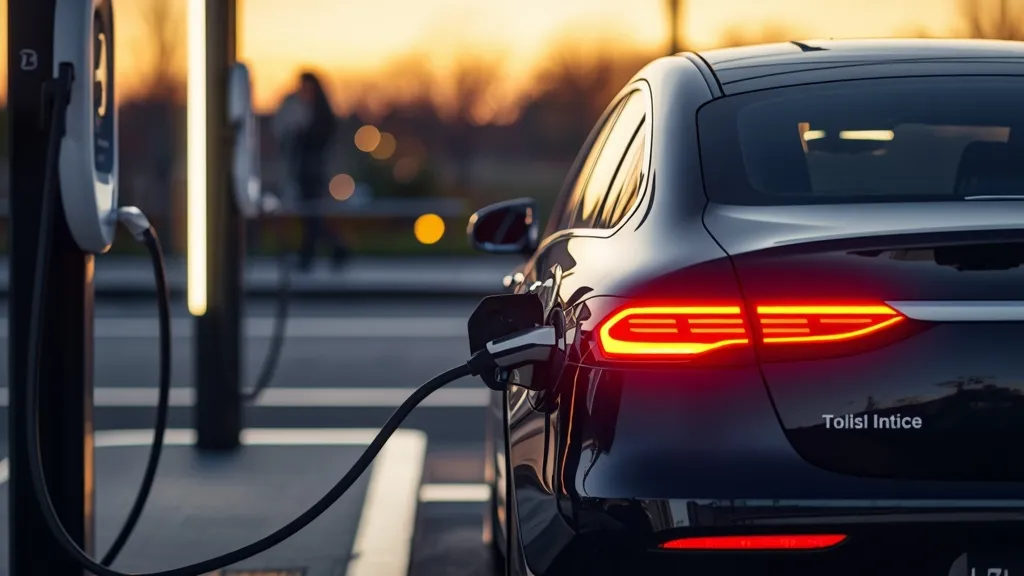 Mercedes EQS charging at a high-speed DC fast charging station, illustrating efficient battery replenishment and quick charging time.
