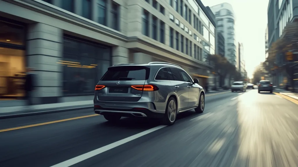 Mercedes EQS navigating a city street, demonstrating agile handling and smooth performance during an urban test drive.