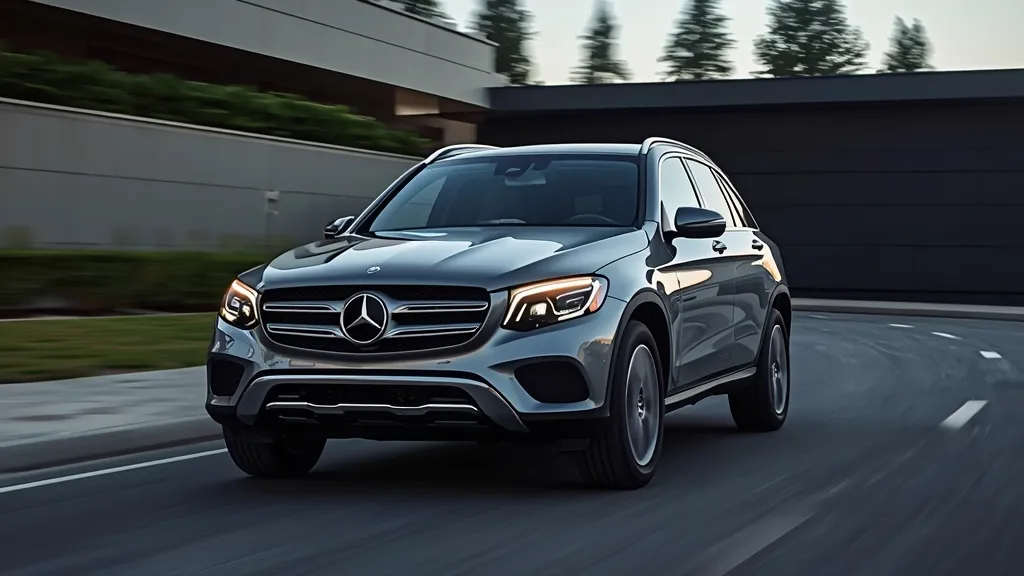 Sleek 2024 Mercedes GLC 200 in a dynamic urban setting, showcasing its elegant aerodynamic design.